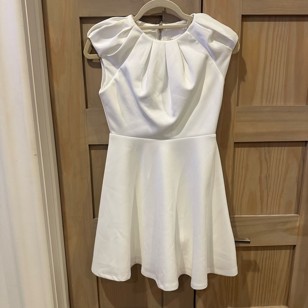 Hannah Banana White Girls Pleated Fit-and-Flare Dress